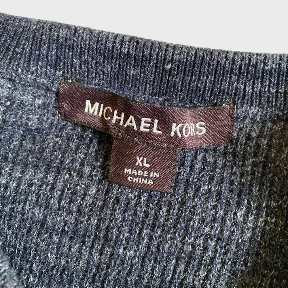 Michael Kors Men's Wool Blend Charcoal Melange Crewneck Sweater Size XL Textured